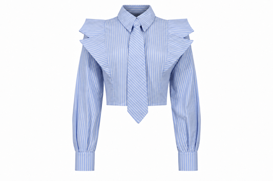 Camisa Nimbus de Liz Campos: camisa blanca a rayas azules